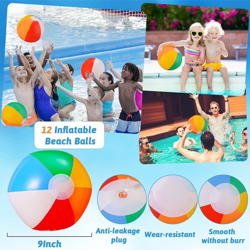 CISONE Beach Balls Bulk 12 Pack - 9" Inflatable Swimming Pool Toys for Kids Summer Water Games, Hawaiian Tropical Theme Party Decorations Favors Supplies - Image 2